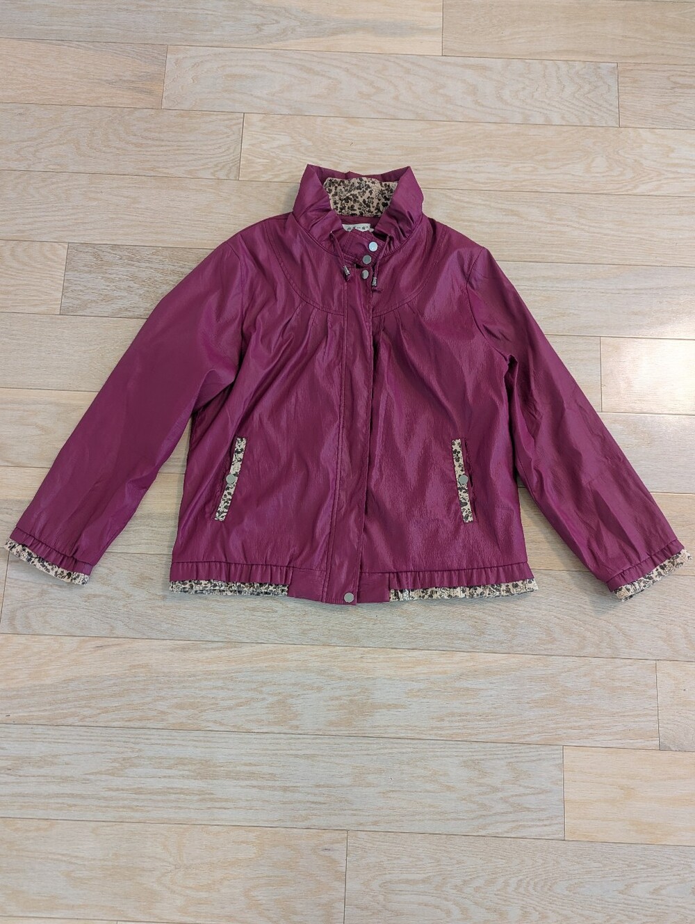 Women’s Raspberry Jacket with Floral Trim